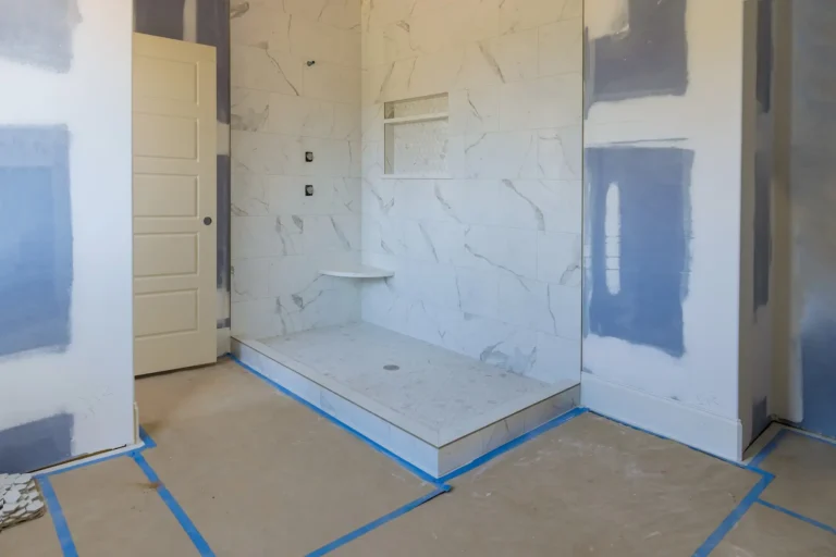 Bathroom remodel in progress in Wheat Ridge, permikts pulled by Top Builders Construction.