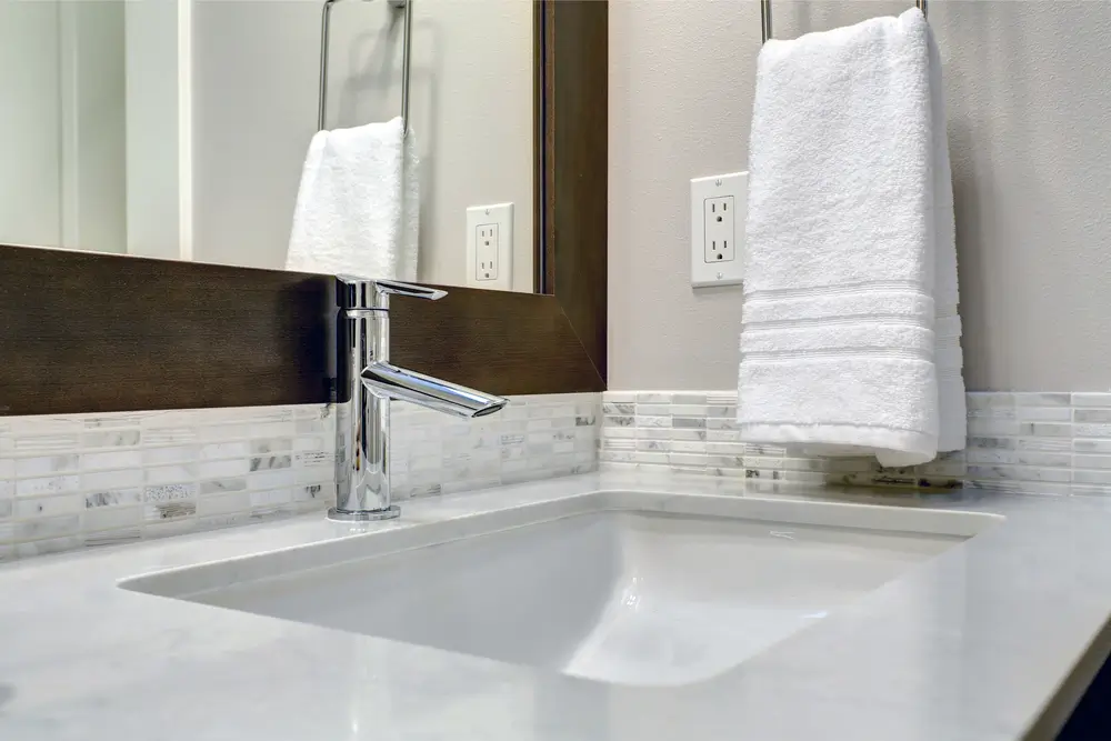 Contemporary bathroom backsplash and wall tile with custom finishes in Lakewood, CO